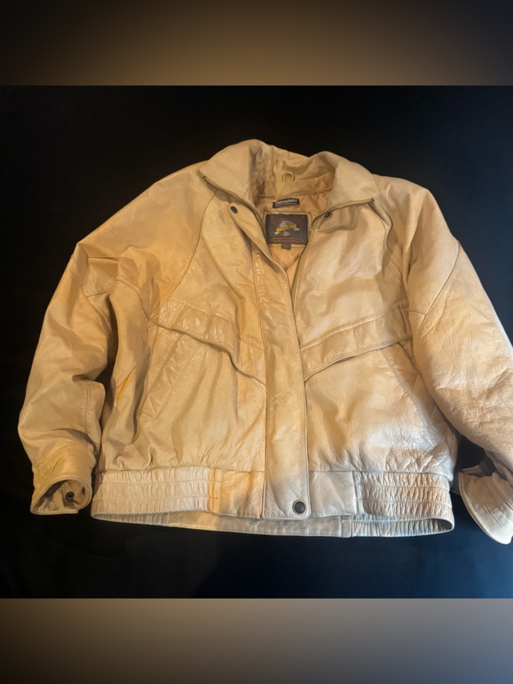 Vintage Wilsons Leather Cream Bomber Jacket Thinsulate Large Gorpcore Vintage - Picture 1 of 8